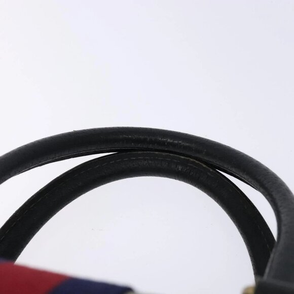 GUCCI GG Supreme Sherry Line Hand Bag PVC Navy Gold Red Auth 135604 - Picture 12 of 16